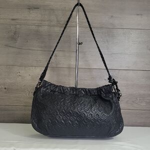 Brighton Black Heart Embossed Leather Shoulder Bag